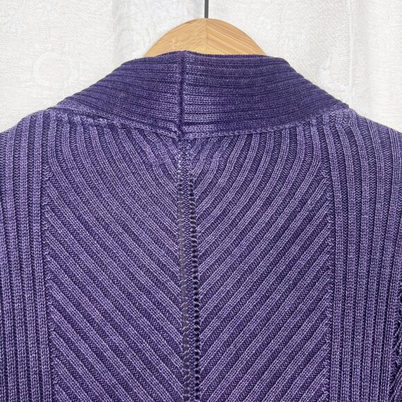 Carbon2Cobalt open lightweight knit ribbed cardigan sweater purple cotton blend - Picture 5 of 7